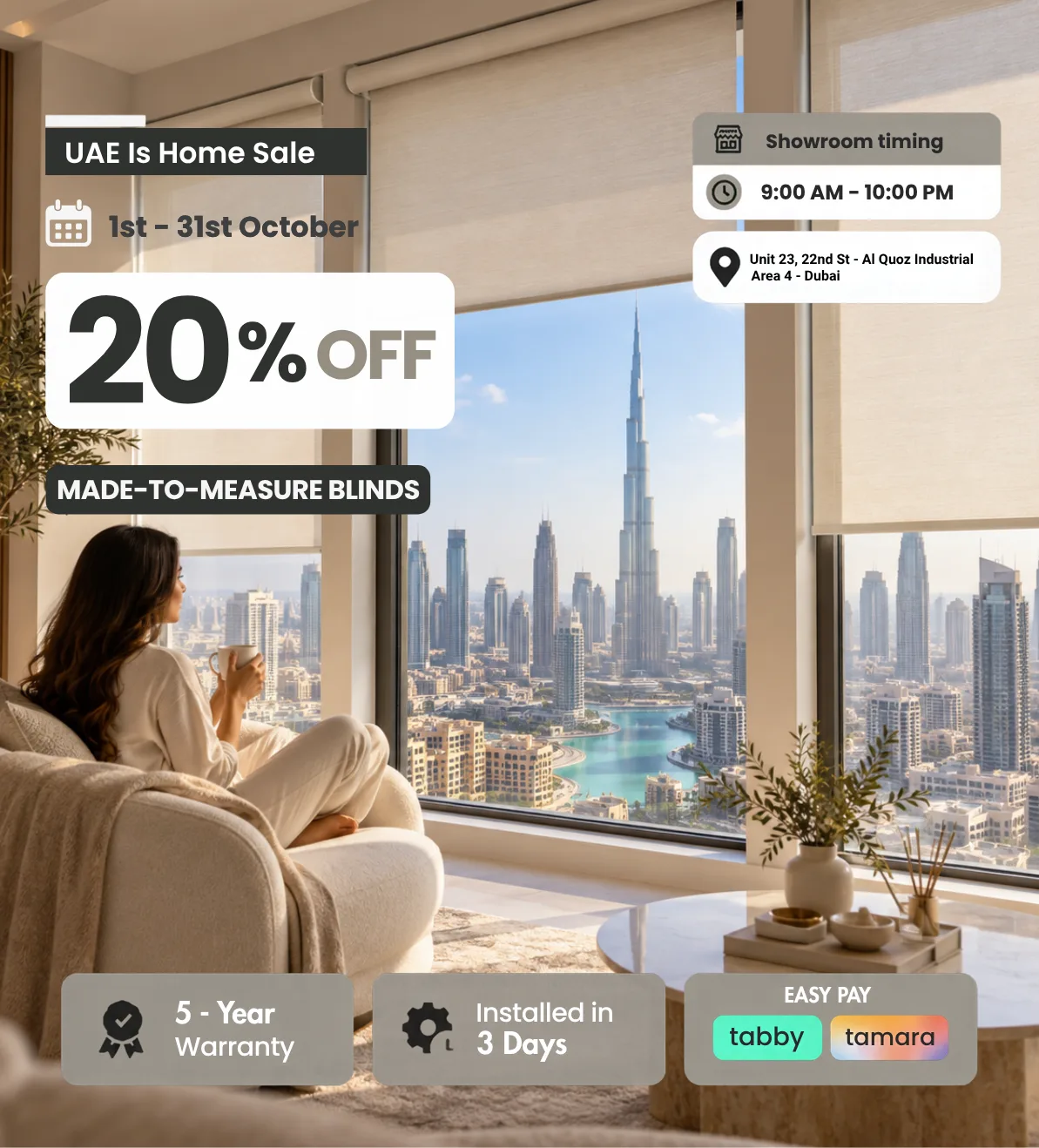 UAE Is Home Sale - 20% off made-to-measure blinds